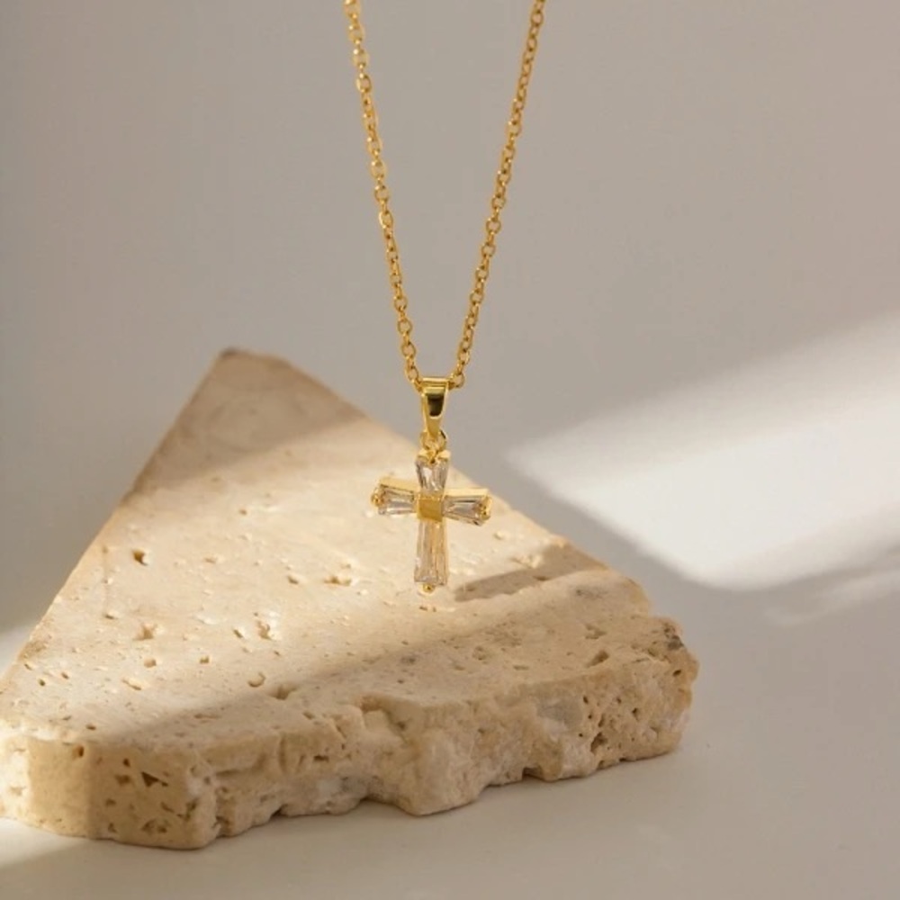 White Cubic Zirconia Cross  Pendant Necklace Minimalist cross  women necklace